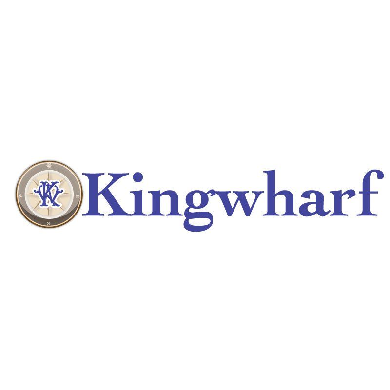 Kingwharf logo with a compass design and blue text.