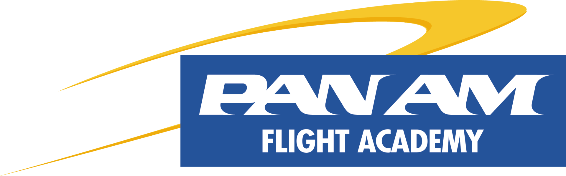 Logo of Pan Am Flight Academy: Blue rectangle with white text