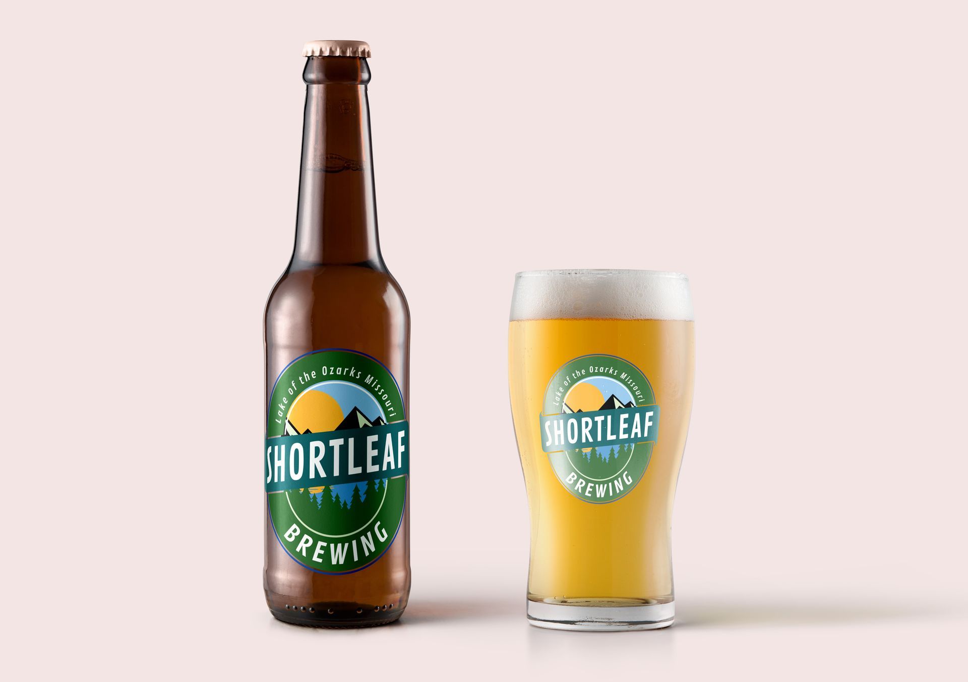 A beer bottle and a glass of beer, both with the 