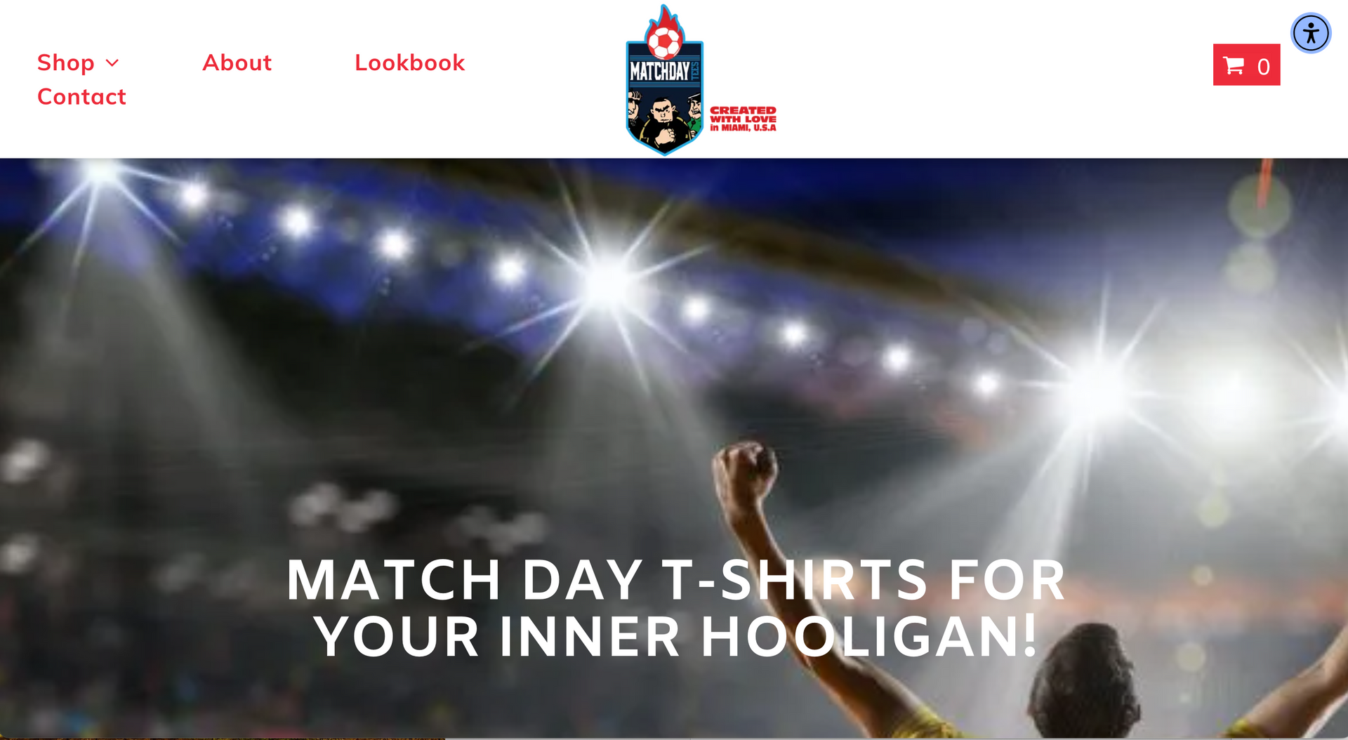 Website homepage featuring a stadium, logo, and text: 