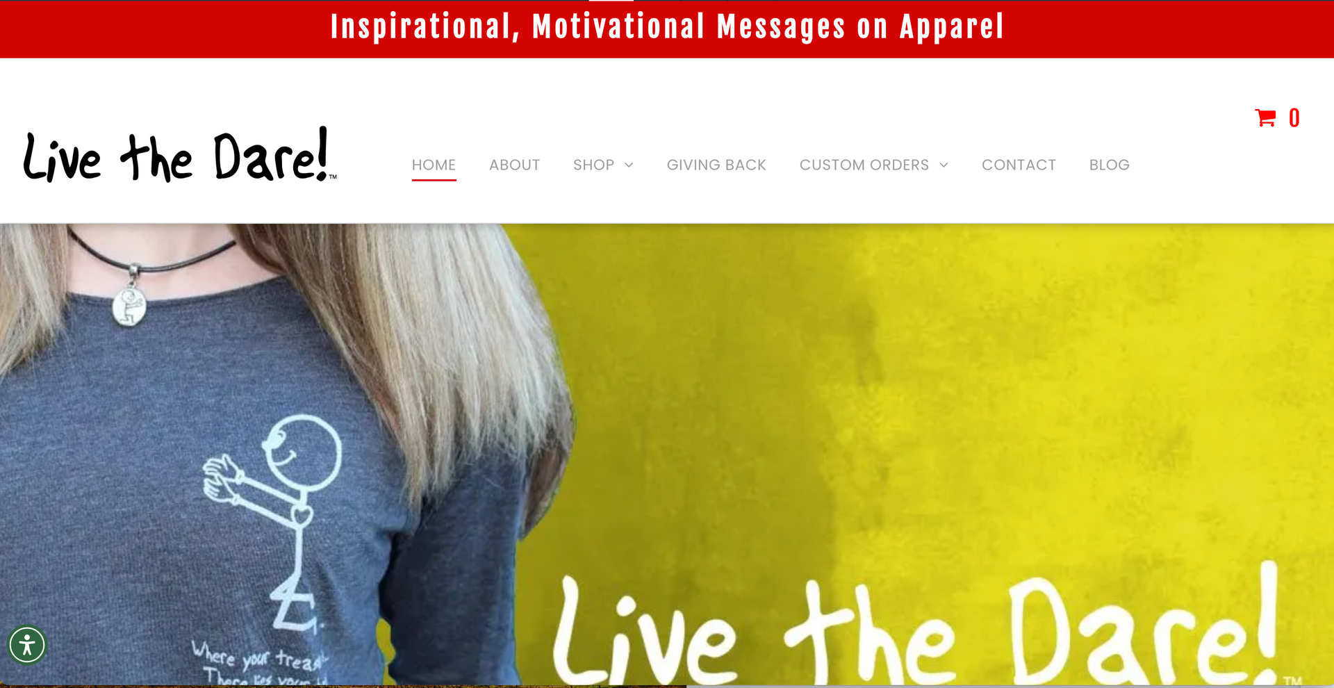 Woman wearing a gray shirt with a stick figure design, standing against a yellow background with 