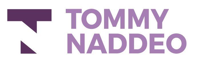 Logo for Tommy Naddeo, with a purple 