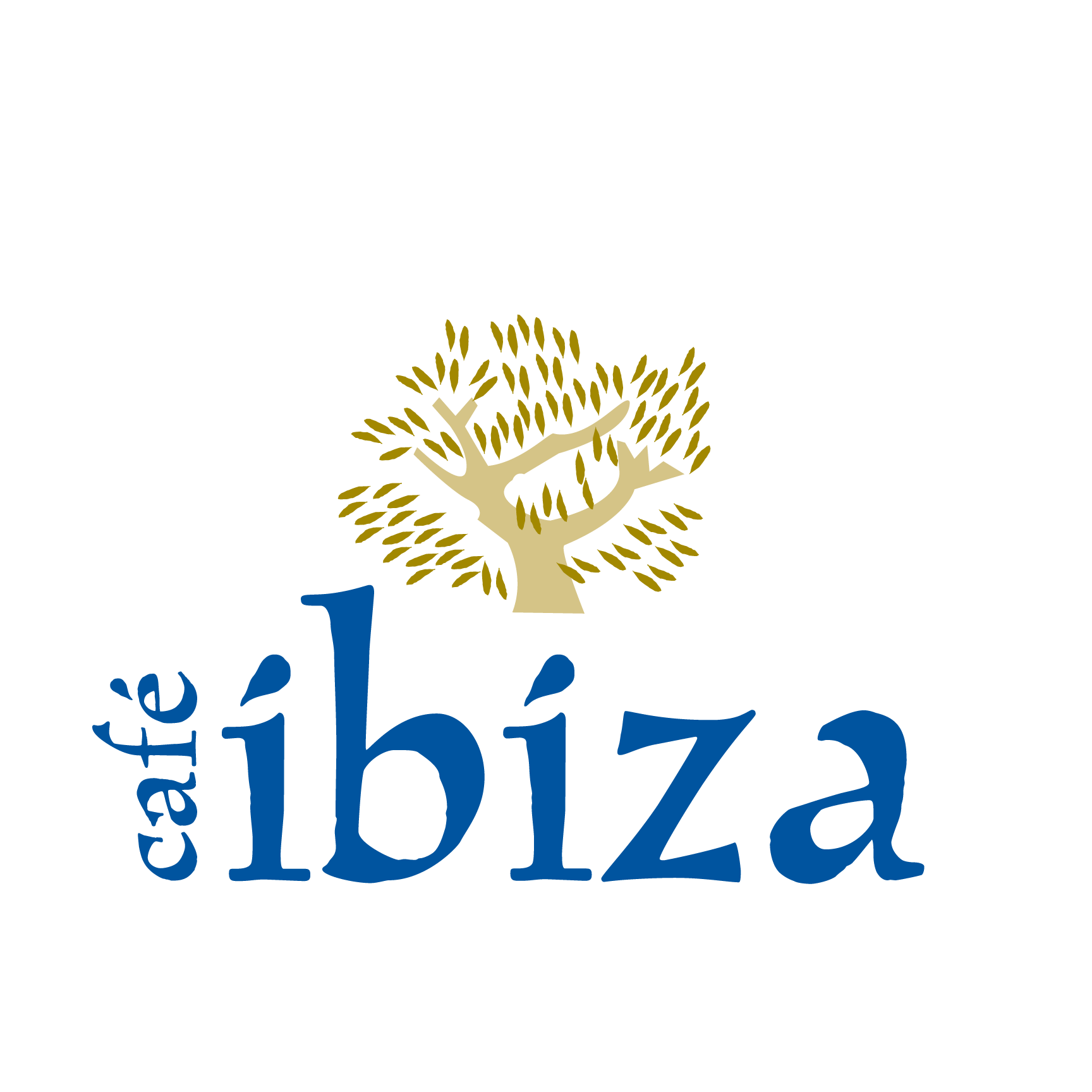 Logo for Café Ibiza, featuring a stylized tree above the word 