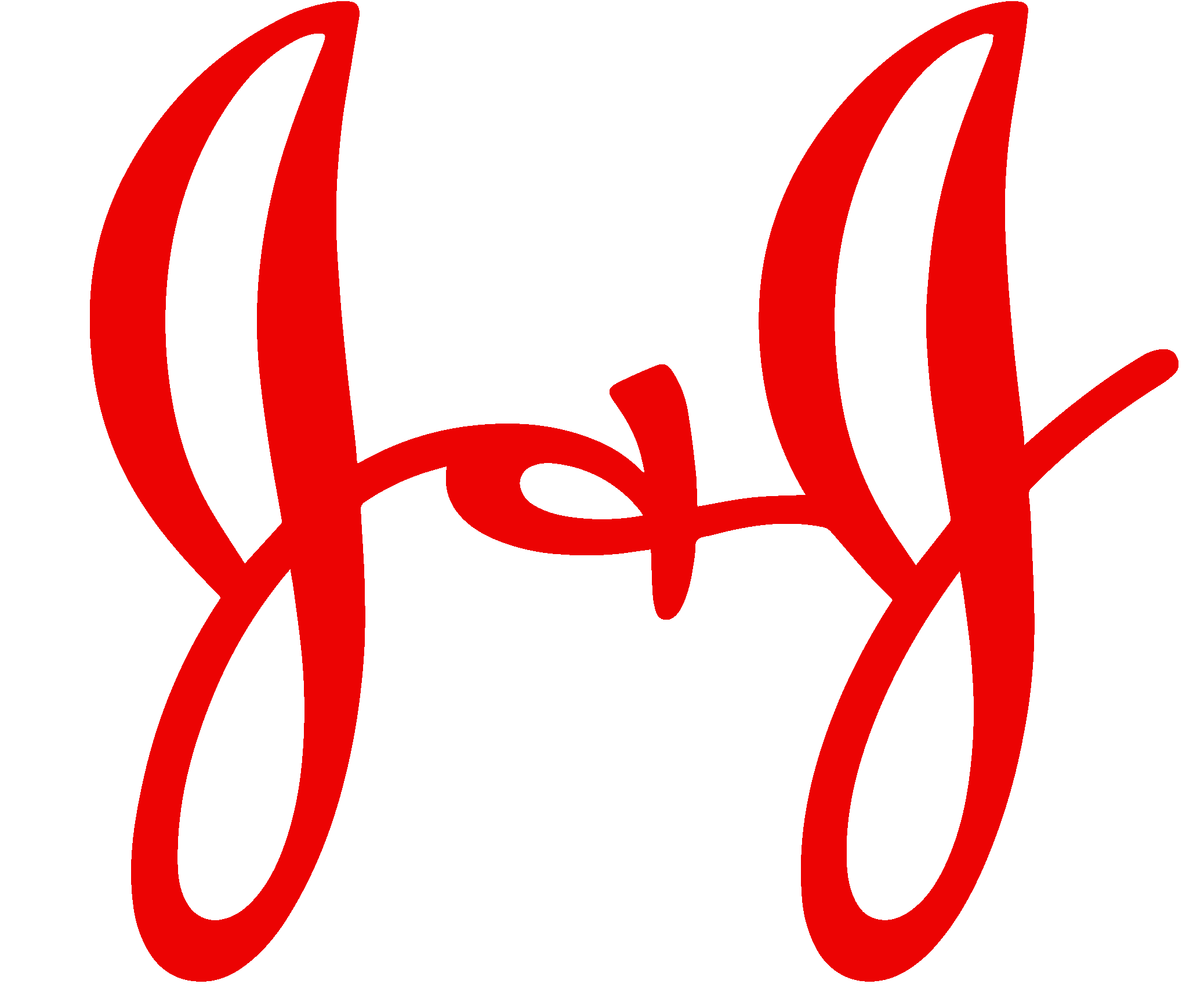 Two red cursive letter Js intertwined.