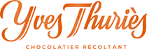 Logo for Yves Thuriès Chocolatier Récoltant, in orange script.