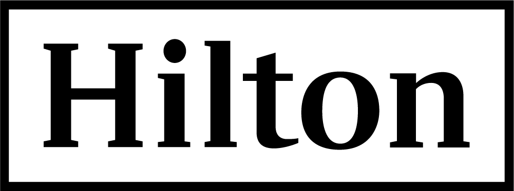 Hilton logo with black text on a white background, inside a black rectangle.
