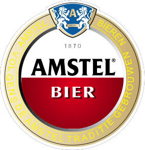 Amstel beer logo: gold circle with red and white center,
