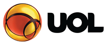 UOL logo: A stylized, golden-orange sphere with black lines and the word