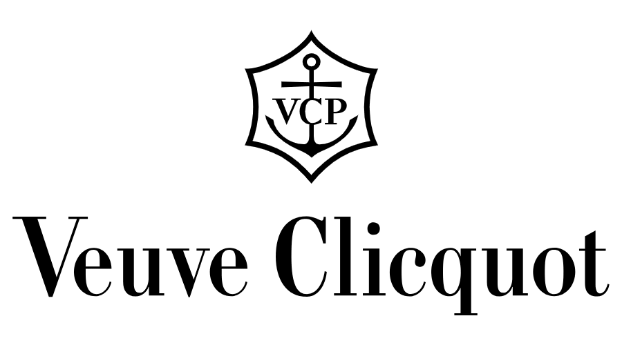 Logo for Veuve Clicquot champagne featuring a stylized anchor inside a shield, with