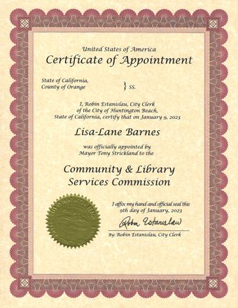 Commissioner Community and Library Services Certificate