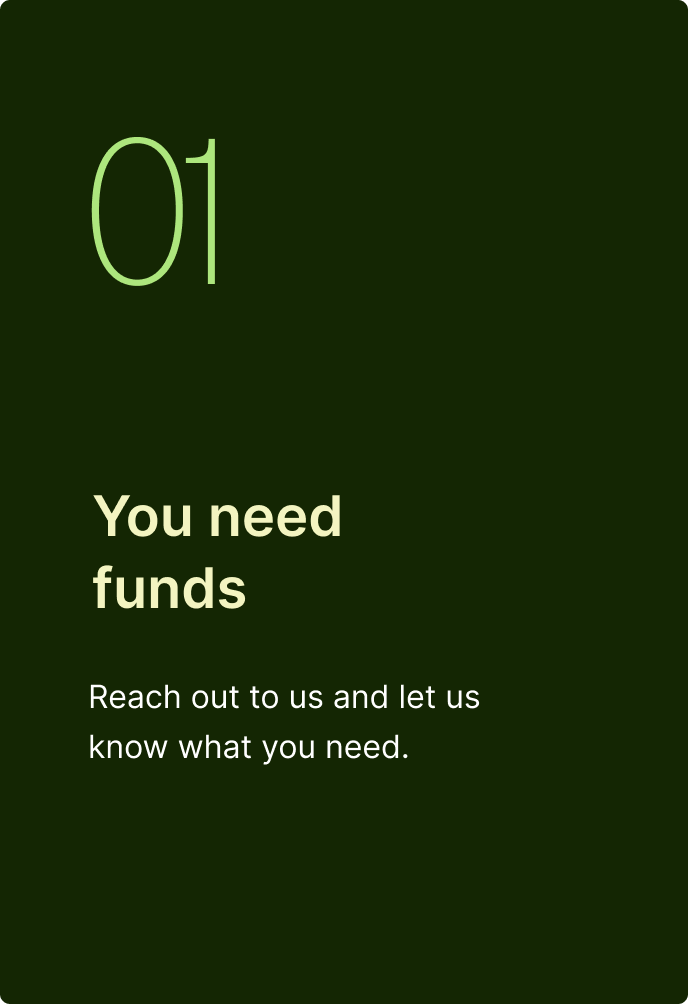 Card 1: Green background with number 01, reads 