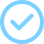 Light blue circle with a light blue checkmark inside.