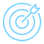 Target with an arrow hitting the bullseye, outlined in light blue.
