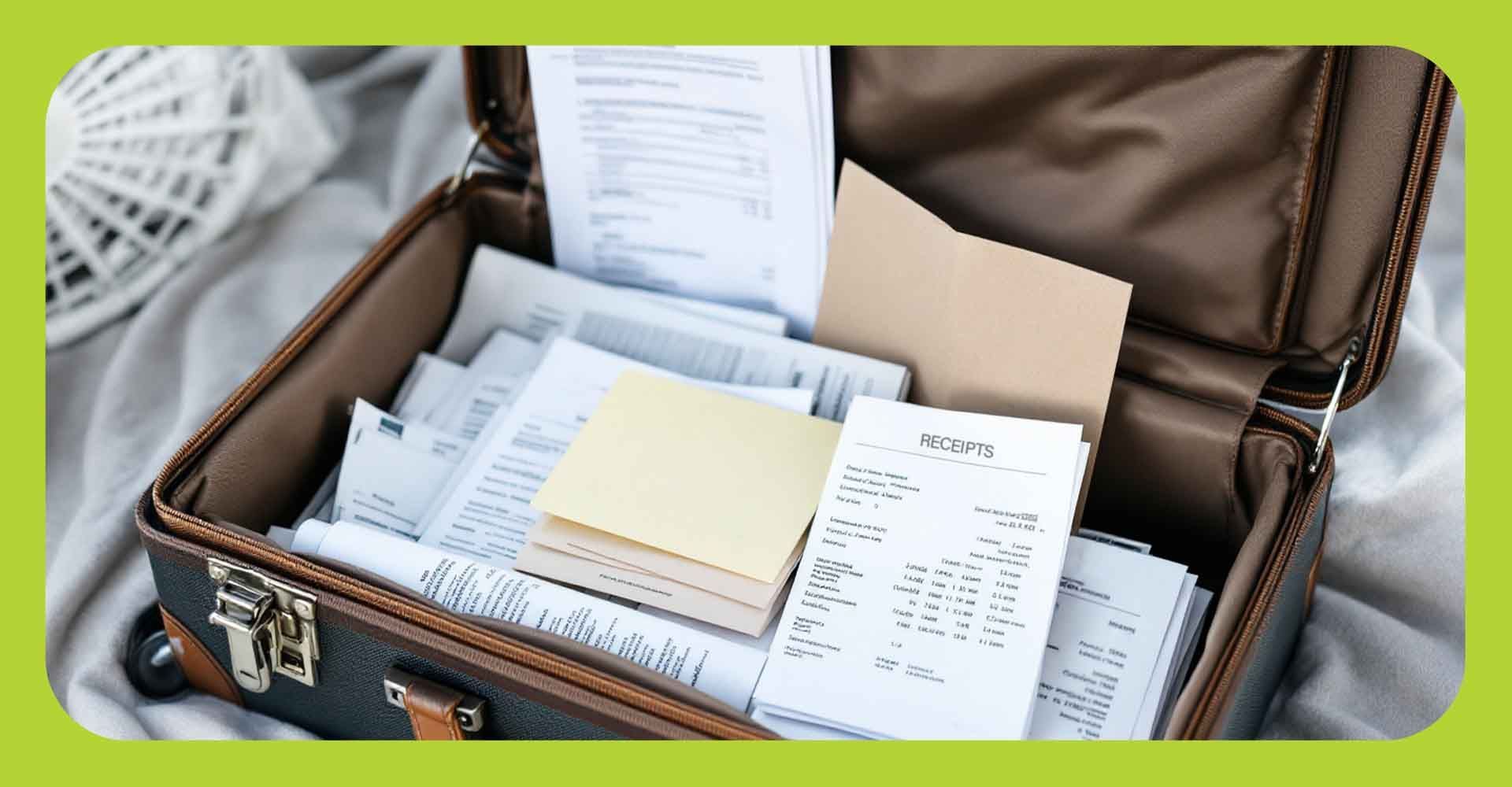 Receipts in a suitcase