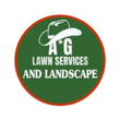 Logo for A*G Lawn Services and Landscape, green circle with red border, white cowboy hat and "A*G" in white lettering.