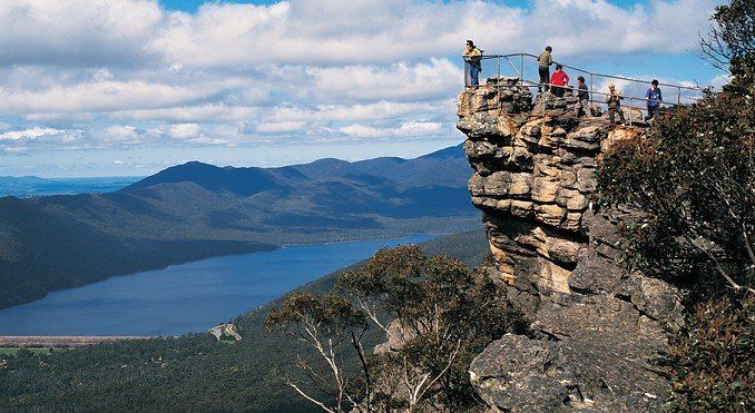 The Pinnacle Lookout, looking down on Halls Gap Valley Lodges and Lake Bellfield.