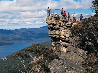 Pinnacle Lookout showing people enjoying the view. Halls Gap Valley Lodges.