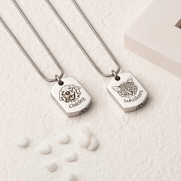Custom Pet Portrait Dog Tag Memorial Necklace (holds Cremains) $70 | Fort Collins, CO | Precious Memories Pet Cemetery and Crematory
