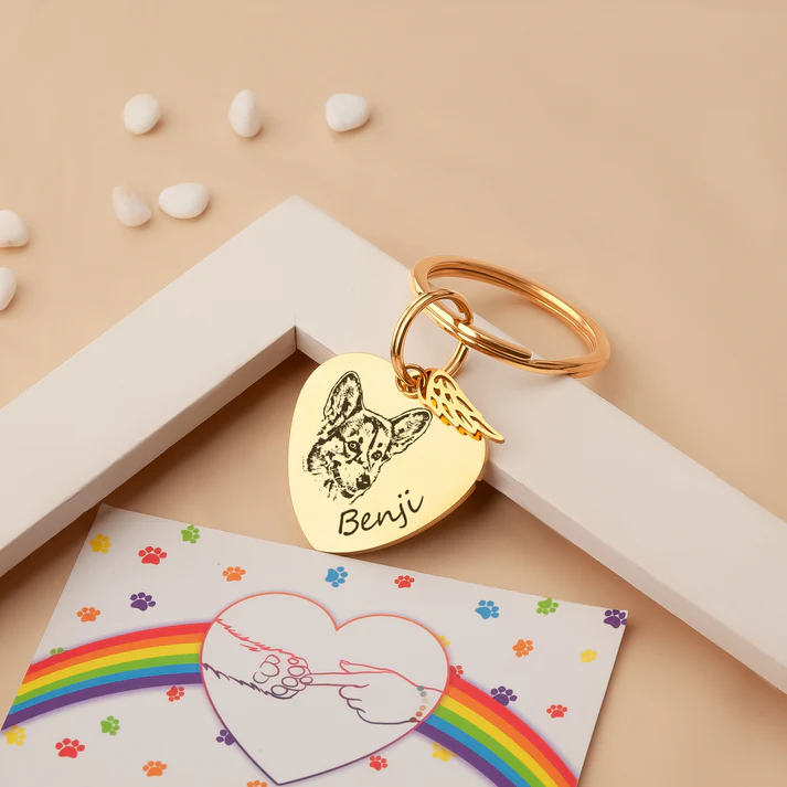 Heart Pet Portrait Rainbow Bridge Key Chain $50 | Fort Collins, CO | Precious Memories Pet Cemetery and Crematory