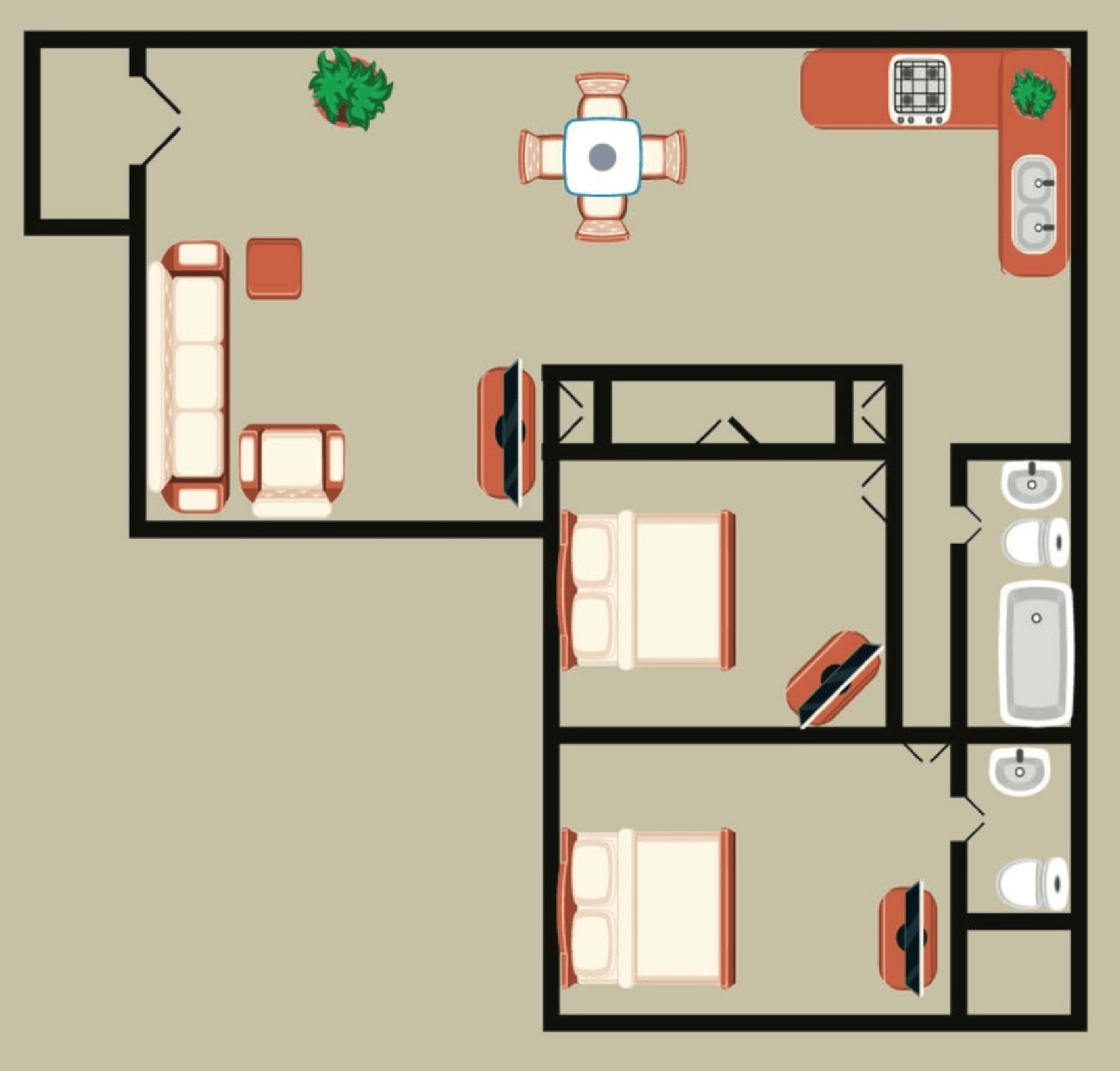 An aerial view of a floor plan of a house