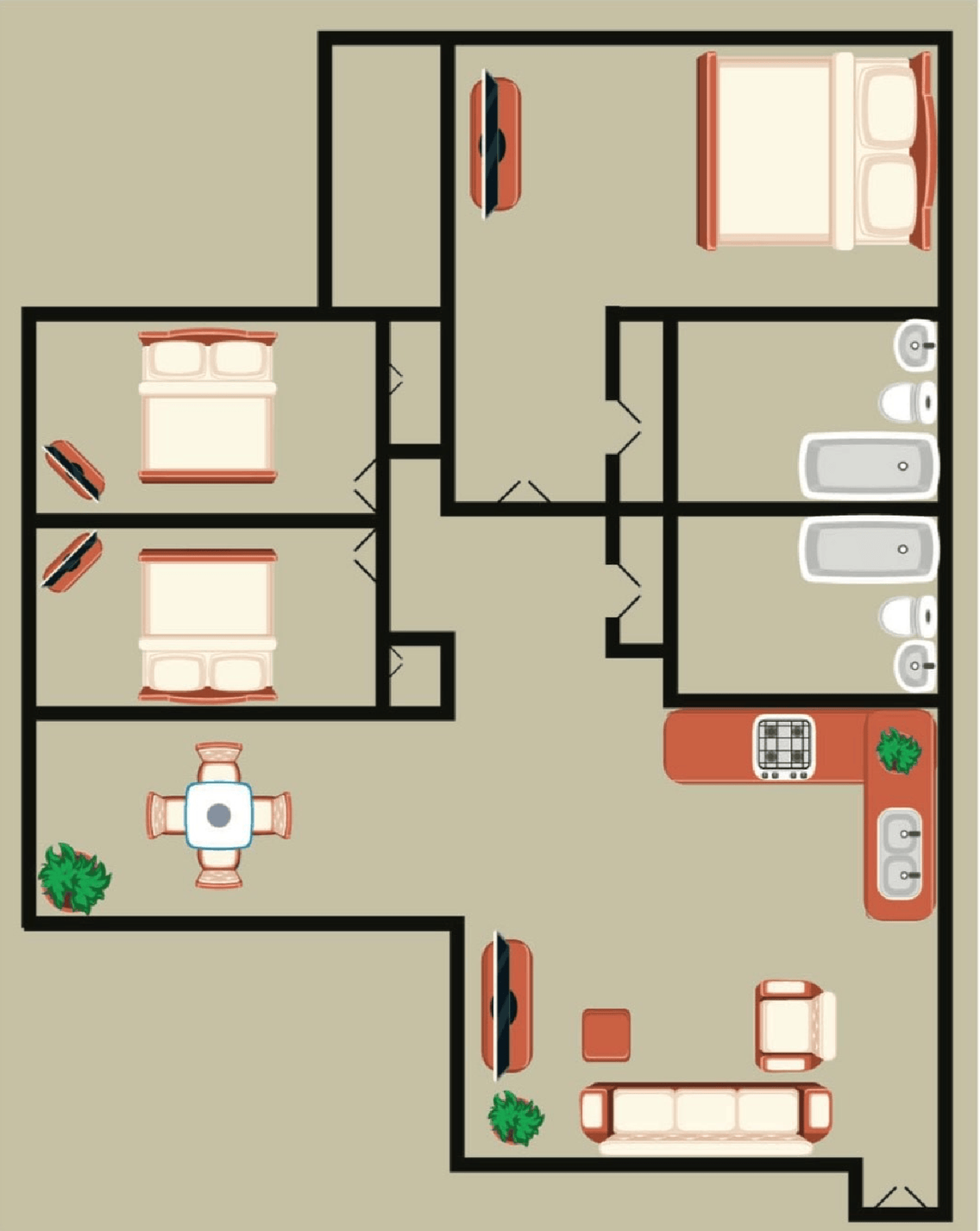 An aerial view of a floor plan of a house