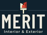 A logo for Merit Interior Exterior with a paint brush