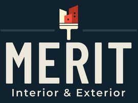 A logo for Merit Interior Exterior with a paint brush