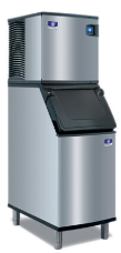 Stainless steel commercial ice machine.