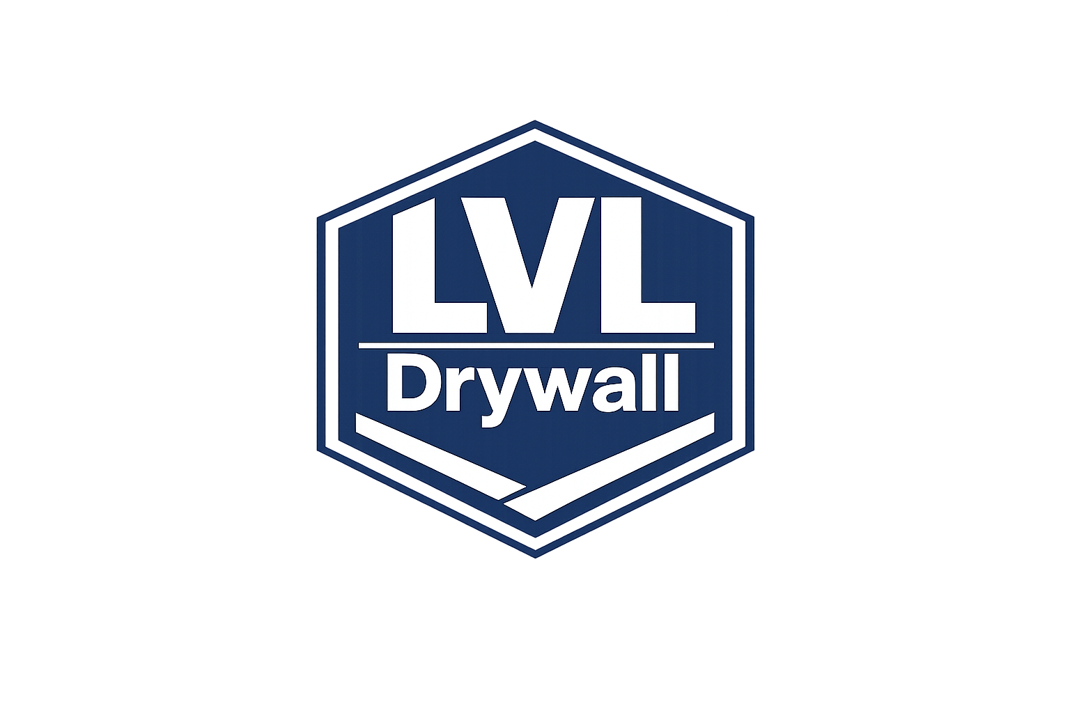 LVL Drywall logo: Blue hexagon with "LVL Drywall" in white text.