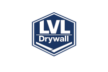 LVL Drywall logo: Blue hexagon with "LVL Drywall" in white text.