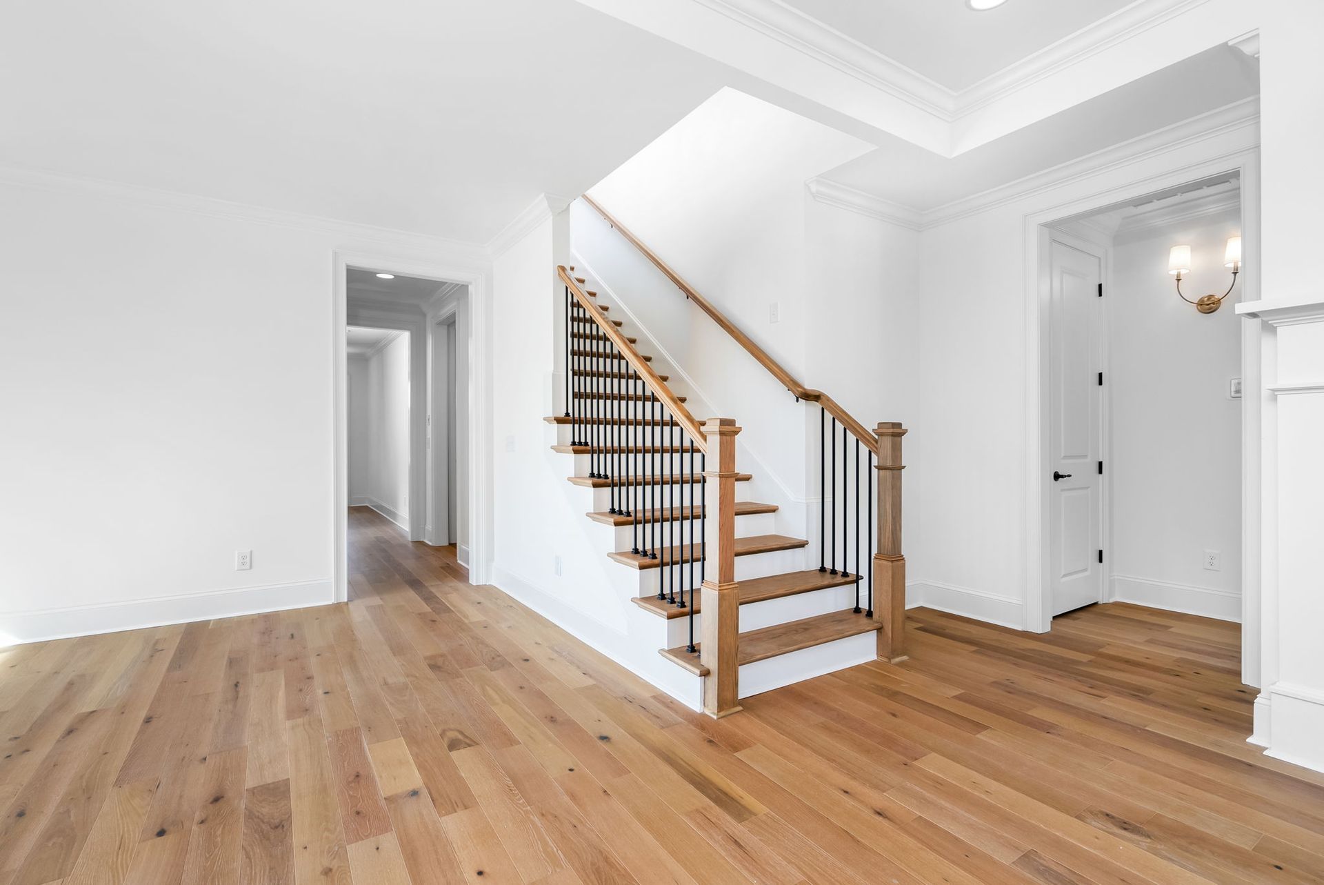 There is a staircase in the middle of the room.