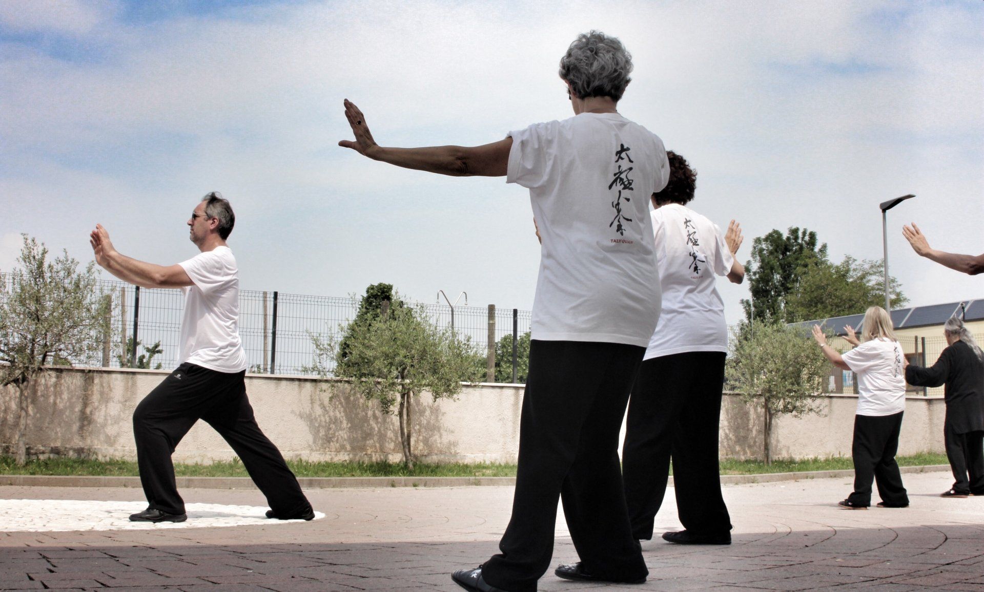 Un gruppo di persone pratica le arti marziali in un parco