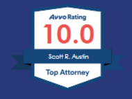 A badge that says avvo rating 10.0 scott r. austin top attorney