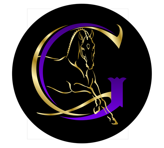 A logo with a horse and the letter g in a circle