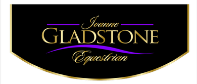 A black and purple logo for joanne gladstone equestrian