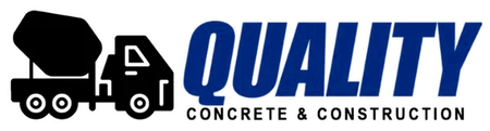 A logo for quality concrete and construction with a truck on it