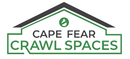 Logo of Cape Fear Crawl Spaces, with a roof over the text and a green and black color scheme.