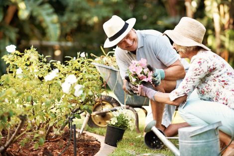 Two Happy Seniors Gardening — Glenview, IL — Partners In Healthcare