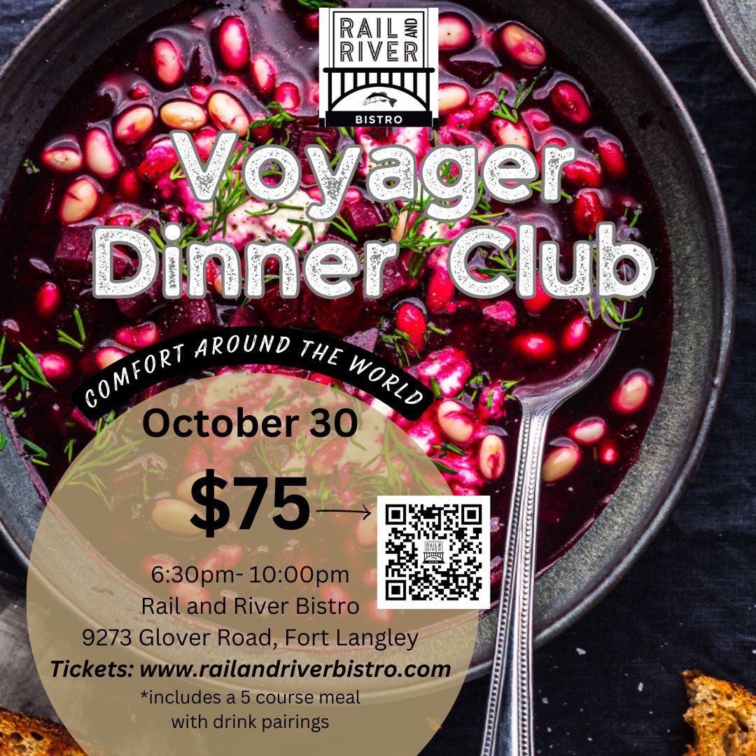 An advertisement for a voyager dinner club on october 30