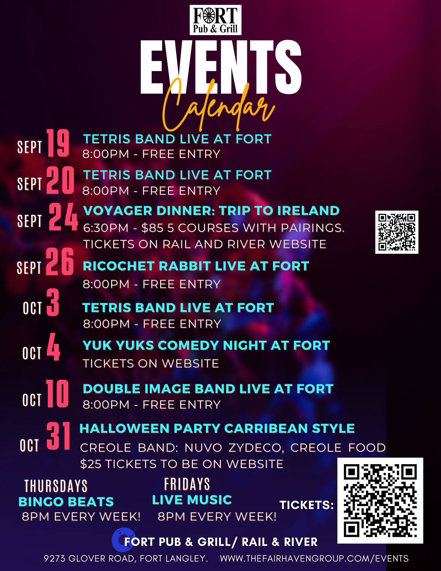 Cursed cabaret live music at the fort pub 7 pm every friday