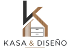Logotipo de Kasa & Diseño con el contorno de una casa en tonos negros y de madera sobre el nombre de la marca.