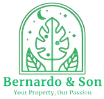 Green logo with a monstera leaf, moon, and stars. "Bernardo & Son" text below.