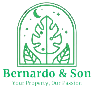 Green logo with a monstera leaf, moon, and stars. "Bernardo & Son" text below.