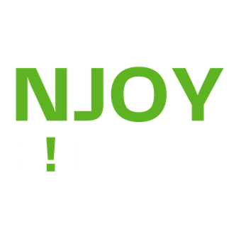 Groene tekst met de woorden "NJOY!" en een uitroepsteken.