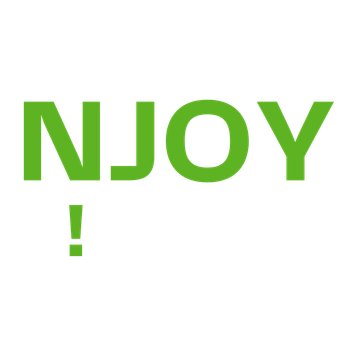 Groene tekst met de woorden "NJOY!" en een uitroepsteken.