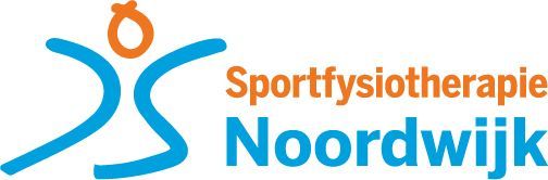 Logo of Sportfysiotherapie Noordwijk with a blue figure and orange text.