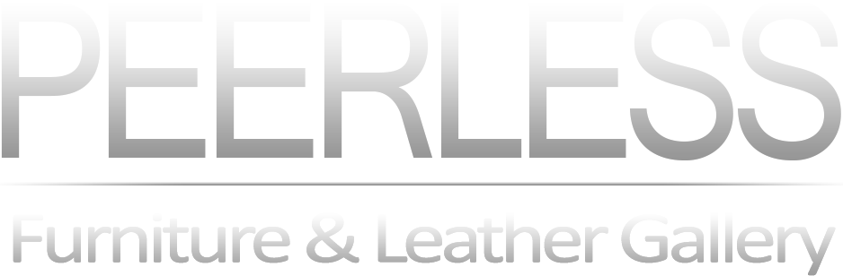 Peerless Furniture & Leather Gallery logo. White text on a gradient grey background.