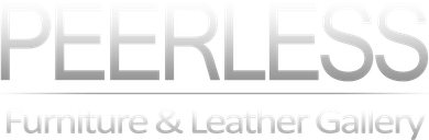 Peerless Furniture & Leather Gallery logo. White text on a gradient grey background.