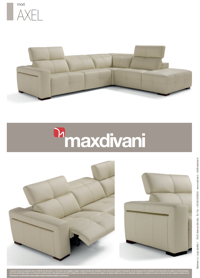 Cream-colored leather sectional sofa with adjustable headrests and reclining seats.