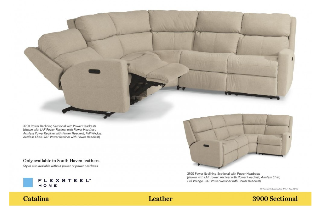 Gray leather sectional sofa with reclined seat and cupholder.